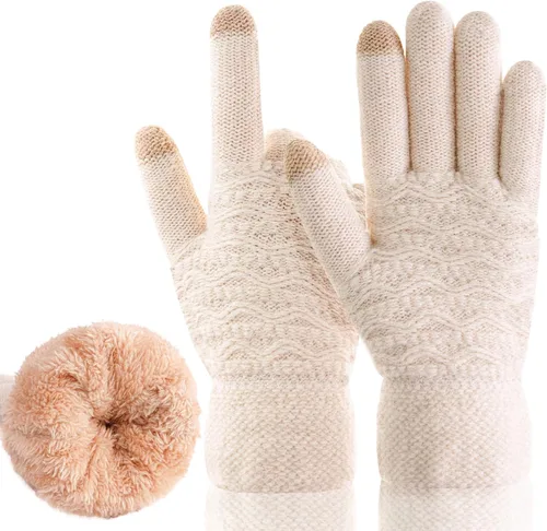 Vista 41 de Guantes de invierno cálidos para pantalla táctil para mujer, guantes térmicos de punto de lana con forro polar para clima frío