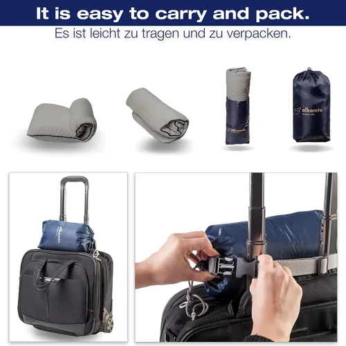 Vista 4 de alkamto Cómoda almohada de espuma viscoelástica para viajes y campamentos, bolsa portátil fácil de llevar, funda de almohada con regulación