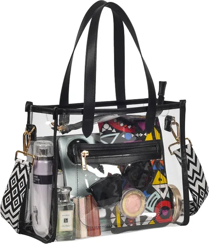 Vista 10 de Bolsa transparente para mujer, bolsa gruesa de PVC transparente, bolsa de estadio transparente con correa de guitarra