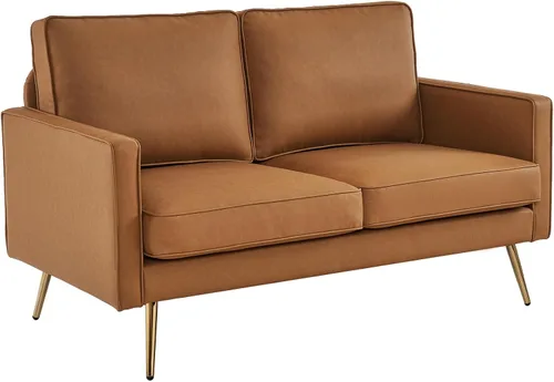 Vista 9 de VINGLI Silla de acento moderna de cuero PU para sala de estar, silla cómoda de dormitorio, silla de lectura con brazos con patas de metal dorado
