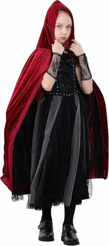 Vista 5 de CHOIEO Capa de terciopelo con capucha para Halloween, Navidad, para mago de bruja diablo, disfraz unisex para cosplay