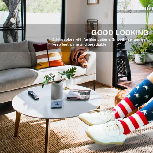 Vista 7 de Calcetines con la bandera de Estados Unidos para niños, calcetines de estrella hasta la rodilla para niños y niñas