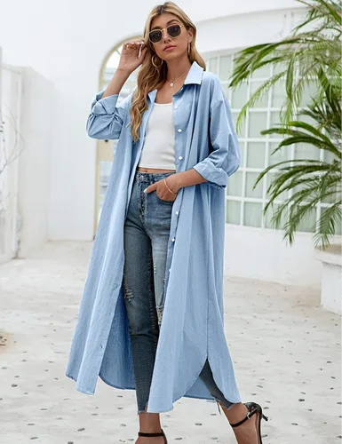 Vista 3 de Sopliagon - Vestido de algodón y lino para mujer estilo casual suelto vestido largo