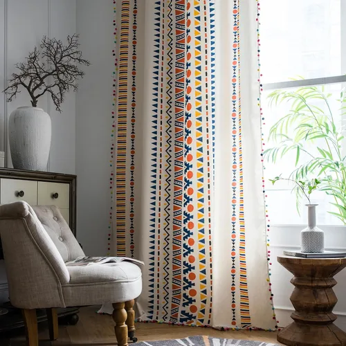 Vista 24 de VOGOL Cortinas con textura de lino con estampado floral bohemio, 59 x 63, 1 panel