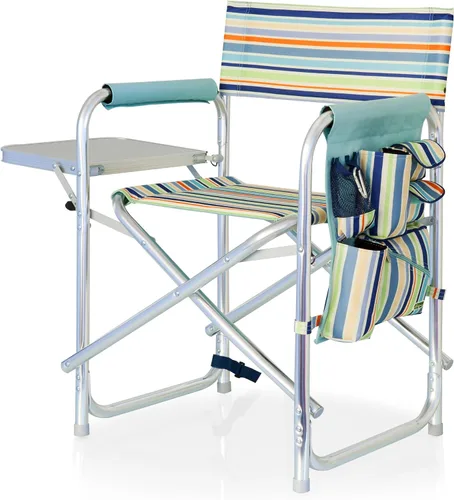 Vista 17 de PICNIC TIME Silla deportiva con mesa auxiliar, sillas de campamento acolchadas plegables para exteriores para adultos con portavasos y panel