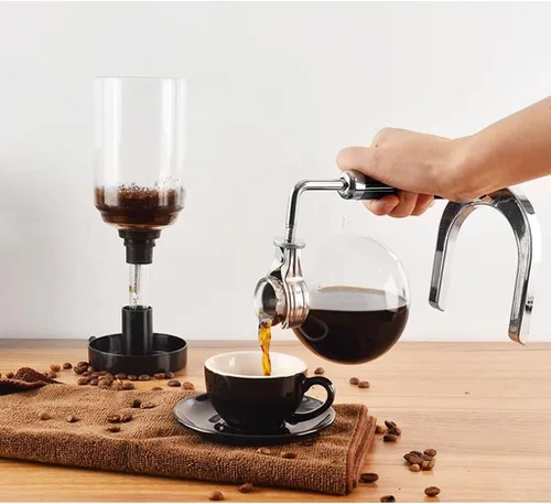 Vista 3 de JITEM Cafetera Syphon Cafetera manual retro de vidrio al vacío, percoladores de 3 tazas de vidrio de mesa de sifón para café o té