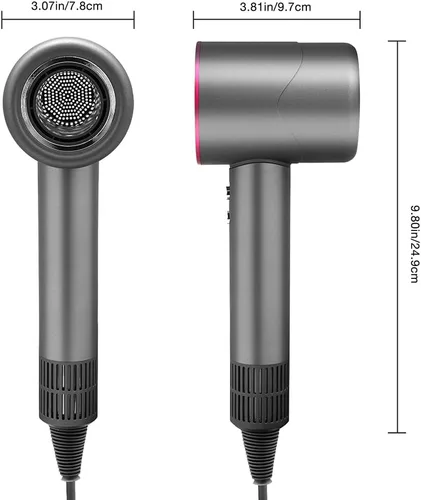 Vista 2 de Secador de pelo con difusor, secador iónico negativo con motor sin escobillas de 110, 000 RPM, secador de pelo de control térmico de alta velocidad