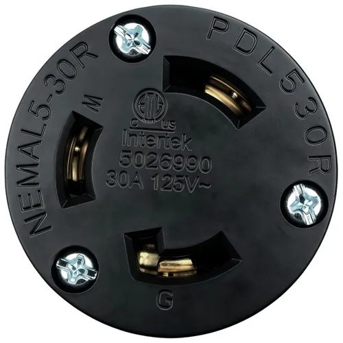 Vista 3 de Nema L5-30R - Conector de bloqueo, 30 amperios, 125 voltios, 2 polos, conexión a tierra de 3 cables, adaptador de bloqueo giratorio del generador