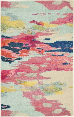 Vista 9 de Tapete abstracto Unique Loom, colección Estrella, moderno, multiárea, Polipropileno, Rosado