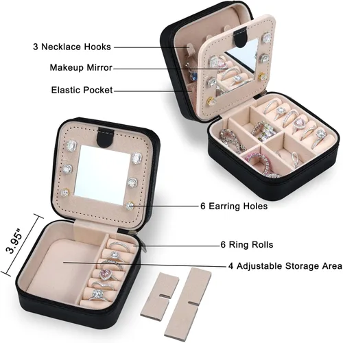 Vista 4 de Parima Joyero de viaje para niñas y mujeres, joyero con inicial D, caja organizadora de joyas pequeña, joyero de viaje para mujer, joyero de viaje