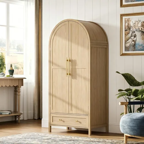 Vista 13 de VINGLI Armario Ropero Estriado con Puertas y Cajones, Gabinete Armario Blanco con Barra para Colgar, Armario de Madera para Dormitorio, Armario