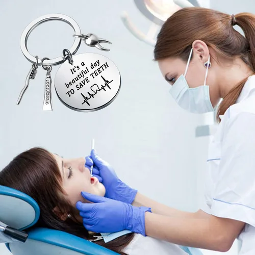 Vista 7 de CHOORO Llavero dental con texto en inglés It's a Beautiful Day to Save Teeth