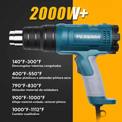 Vista 7 de Kit de pistola de calor de 2000 W con temperatura variable 5 boquillas, pistola de aire caliente ajustable de 122 °F a 1112 °F de calentamiento