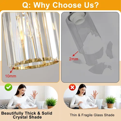 Vista 7 de Paquete de 2 luces colgantes para isla de cocina, modernas lámparas colgantes doradas, mini candelabro de cristal para isla de cocina, lámparas