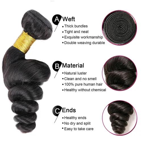 Vista 6 de Extensiones de cabello humano corto ondulado suelto, 1 Bunldes, 100% sin procesar, cabello virgen brasileño de 8 pulgadas, extensiones de cabello