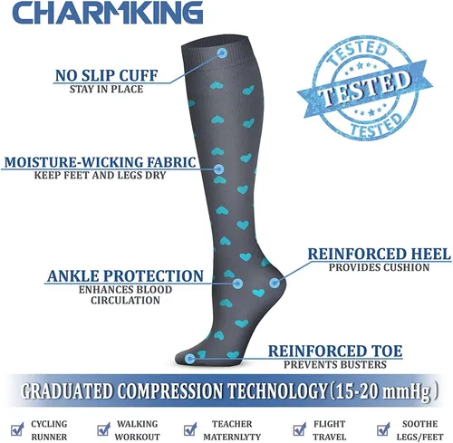 Vista 5 de CHARMKING - Calcetines de compresión para mujeres y hombres (3 pares), 15-20 mm Hg, el mejor apoyo para atletismo, running o ciclismo, mejora