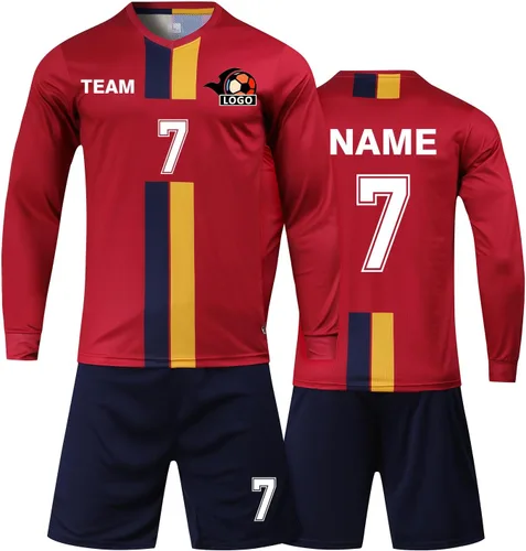Vista 8 de Camiseta de fútbol personalizada para niños/niños/niñas/hombres/mujeres, camiseta y pantalón corto de fútbol personalizado con número de nombre