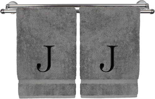 Vista 82 de Toalla de mano monogramada, regalo personalizado, juego de 2 - Toalla bordada con letra de bloque dorada - Extra absorbente 100% algodón turco