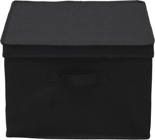 Vista 6 de Household Essentials Caja de almacenamiento cuadrada KD con tapa, 15 x 15 x 10 pulgadas, lino negro, juego de 2