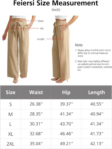 Vista 5 de Feiersi Pantalones casuales de pierna ancha para mujer, de cintura alta, para negocios, trabajo, casual, holgados, holgados, para playa, palazzo