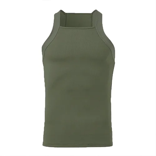Vista 3 de Generic Camiseta sin mangas acanalada para hombre, corte cuadrado, camiseta sin mangas ajustada, ropa interior de verano, a la moda