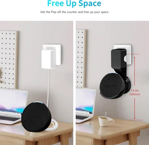 Vista 3 de ZUOLACO Wall Mount Holder for Echo Pop, Outlet Hanger Stand for Echo Pop, Built-in Cable Management, Black