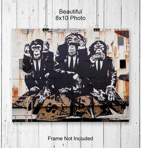 Vista 4 de Banksy - Arte de pared de graffiti – Decoración de pared de oficina – Póster motivacional – Arte genial de empresario para hombres – Cueva de hombre