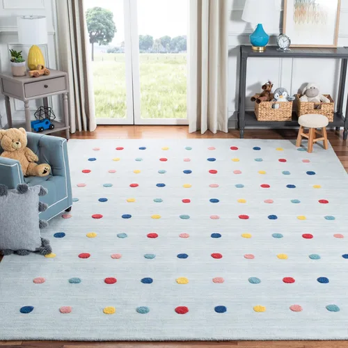 Vista 17 de SAFAVIEH Colección Kids - Alfombra decorativa de 3 x 5 pies, color gris, hecha a mano, de lana de lunares, ideal para zonas de alto tráfico