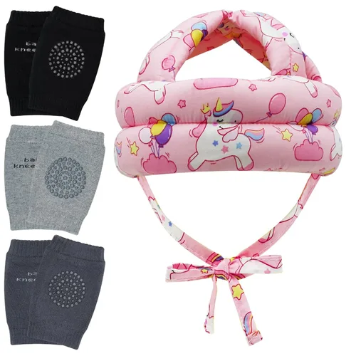 Vista 12 de Protector de cabeza de bebé y rodilleras para bebé, 3 pares de protectores para niños pequeños, cojín de algodón suave, capucha de seguridad Coche