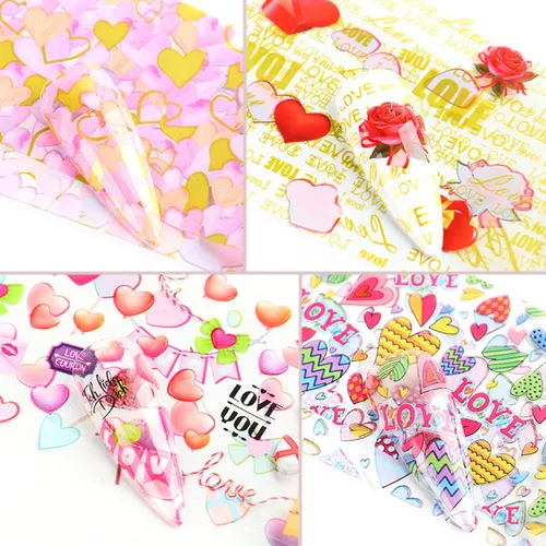 Vista 4 de Calcomanías de arte de uñas para el día de San Valentín, calcomanías de transferencia de arte de uñas, suministros de uñas, labios rosas, corazón