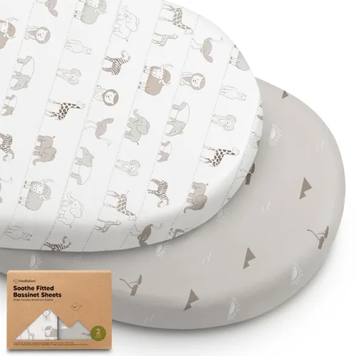 Vista 20 de Paquete de 2 sábanas orgánicas para cuna para niños, niñas, sábana bajera (lino azul) 100% Cotton Bassinet Mattress Sheets, Compatible with Halo