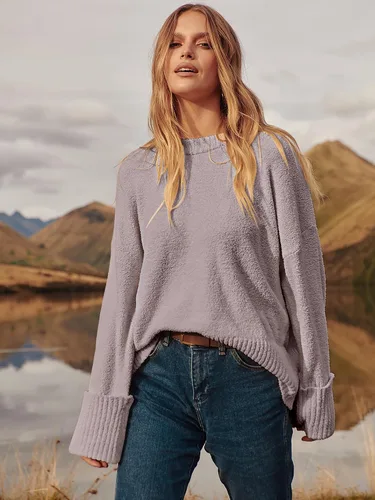 Vista 15 de LOGENE Suéter de gran tamaño para mujer, cuello redondo, manga larga, suave, mullido, suéter de punto 2025 para otoño e invierno