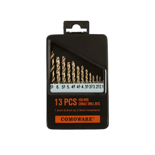 Vista 8 de COMOWARE Juego de brocas de metal, 13 piezas HSS-E M35, juego de brocas de cobalto, 0.059-0.256 in, brocas en espiral profesional para metal, acero