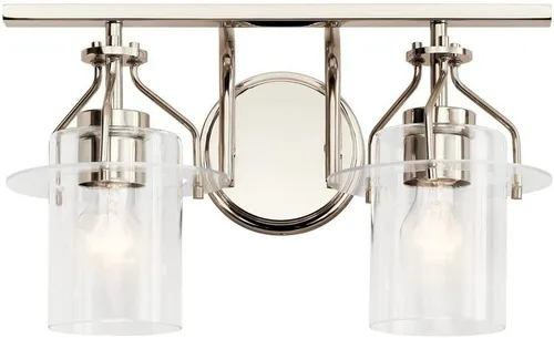 Vista 4 de Kichler Everett™ - Lámpara de tocador con 2 luces de 16 pulgadas con cristal transparente en níquel pulido