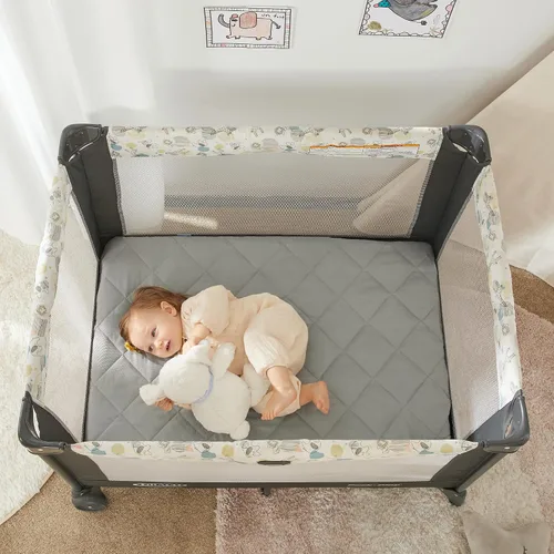 Vista 6 de TILLYOU Pack and Play Sheet - Protector acolchado suave para cuna, protector de colchón para niños pequeños con bolsillo profundo de 1"-3", sábanas
