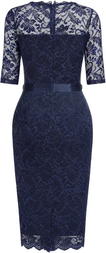 Vista 7 de Miusol Vestido de cóctel de media manga con encaje floral elegante para mujer