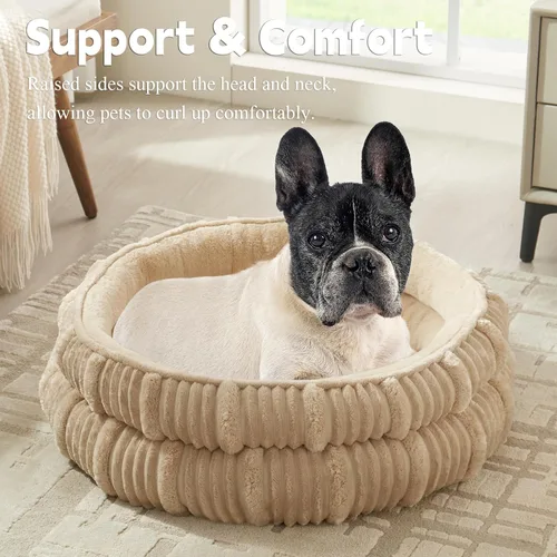 Vista 6 de Camas para perros pequeños, cama para cachorros, camas redondas para gatos de interior, cómoda y duradera para mascotas, cama lavable de lujo