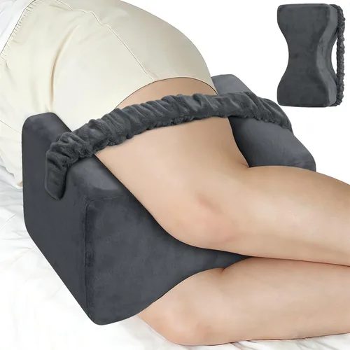 Vista 9 de Almohada de rodilla para dormir de lado, almohada de espuma viscoelástica con correa, color azul Ergonomic Between Leg Support Pillow for Sleeping