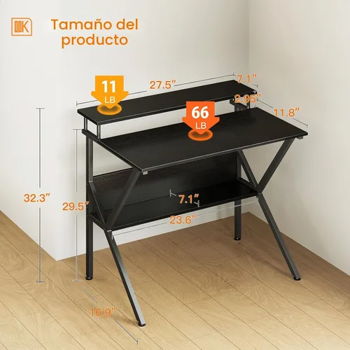Vista 3 de ODK Escritorio pequeño, escritorio de computadora de 27.5 pulgadas para espacios pequeños, escritorio para niños con almacenamiento, mesa de estudio