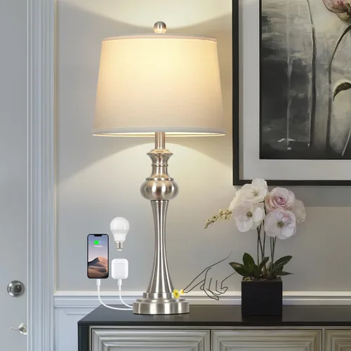 Vista 10 de Cinyirong Lámparas de mesa doradas de 28.75 pulgadas, modernas, con control táctil de 3 vías, regulable, con puertos USB A+C y salidas de CA
