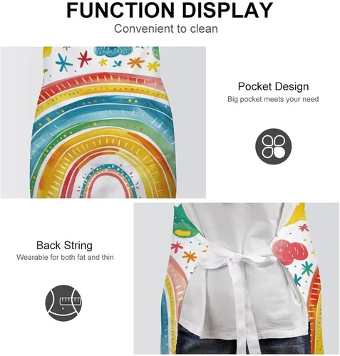Vista 6 de MUSM Apron for Adults - 27.6 X 31.5 Inch, Heavy-Duty Polyester Aprons with Two Large Pockets, Waterproof Rainbow Outline Art Kitchen Apron for