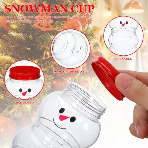Vista 4 de Luxshiny 10 unidades de tarro de caramelo de muñeco de nieve de Navidad, botellas de jugo de plástico, botellas de leche, recipientes de cocina