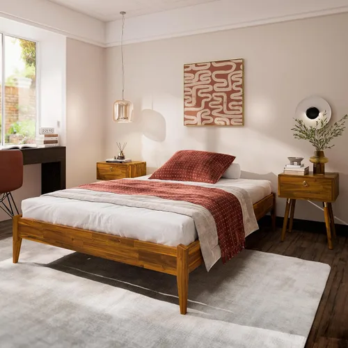 Vista 15 de Bme Dinkee - Marco de cama de plataforma Queen de madera de 15 pulgadas, marco de cama de madera maciza, estilo moderno y minimalista, soporte de 12