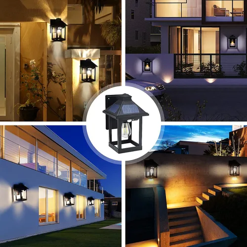 Vista 6 de Lámpara solar de pared para exteriores con 3 modos de iluminación, lámpara LED de montaje de pared del atardecer al amanecer, sensor de movimiento