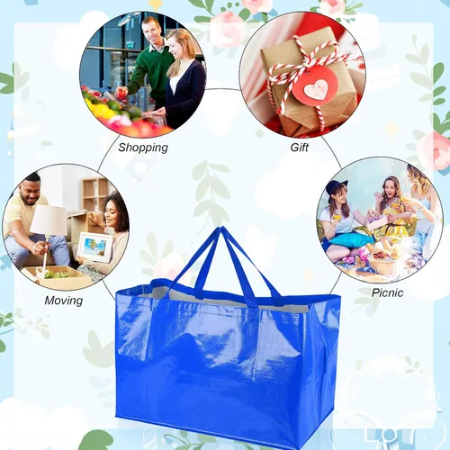 Vista 6 de Shappy 6 Piezas Bolsas de Compra Extragrandes Reutilizables con Asas, Bolsas de Comestibles Tejidas Coloridas de Plástico Impermeable