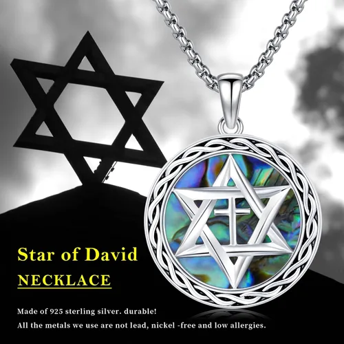 Vista 7 de Twoowl Star of David Necklace for Women Men 925 Sterling Silver Cross Abalone Shell Pendant Necklace Jewish Jewelry Gifts Estrella de David Para