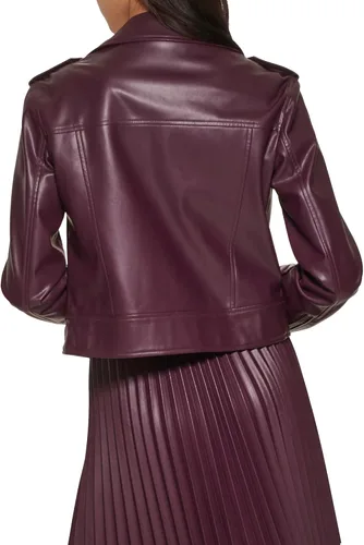 Vista 3 de DKNY Women's Zipped Detail Faux Leather Moto Jacket