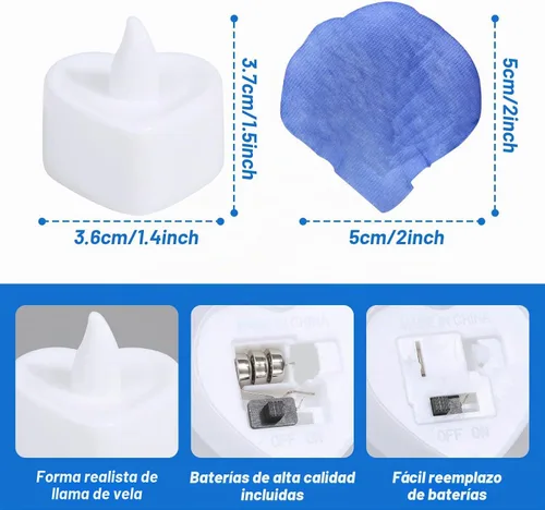 Vista 4 de cridoz Juego de pétalos de rosa azules para una noche romántica para él, 2000 pétalos de rosa artificiales con 24 velas LED sin llama