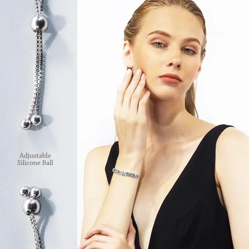 Vista 4 de Birthstone Bangle Bracelet for Women Classic Beautiful 925 Sterling Silver Sparkling Gemstone XO Bolo Tennis Bracelet Fine Wrist Jewelry 4.2 Ct, 11