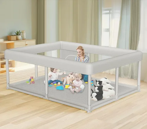 Vista 13 de Hiaksedt Corralito, cerca para bebés y niños pequeños, para interiores y exteriores, con malla transpirable anticaídas (color rosa) Estructura